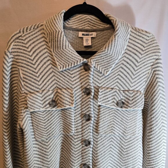 WILLIAM RAST SIZE MEDIUM GRAY WHITE BUTTON UP SWEATER CARDIGAN SOFT POCKETS - Picture 3 of 7